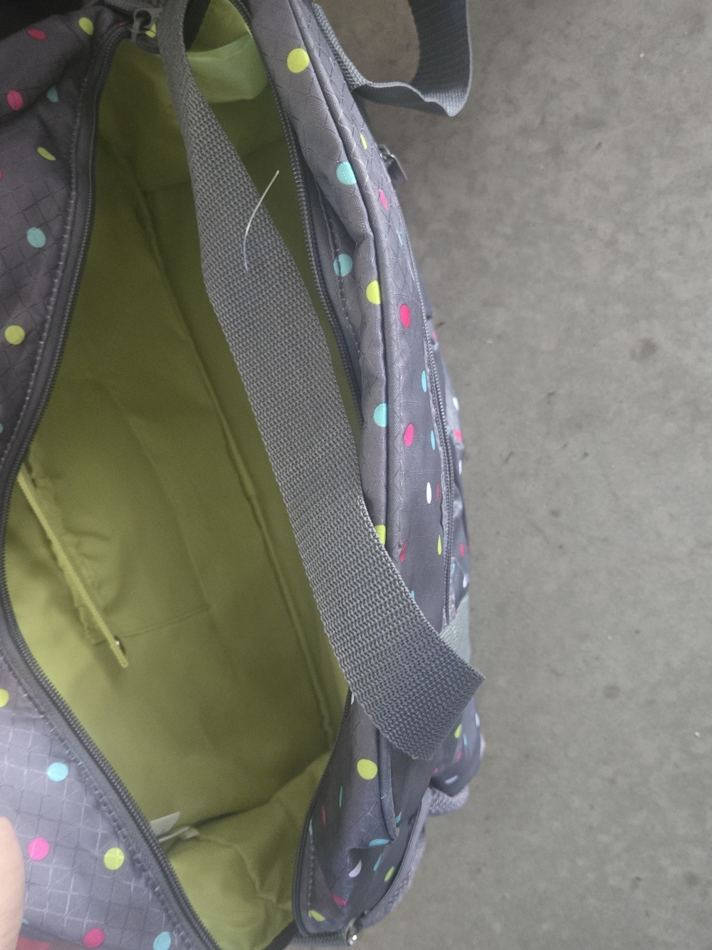 thirty-one Gray Polka Dot Tote with Lime Interior